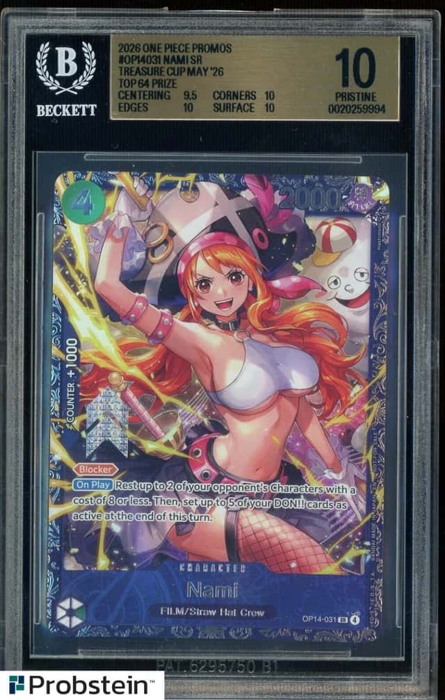 2026 ONE PIECE PROMOS #031 NAMI TREASURE CUP TOP 64 BGS 10 PRISTINE
