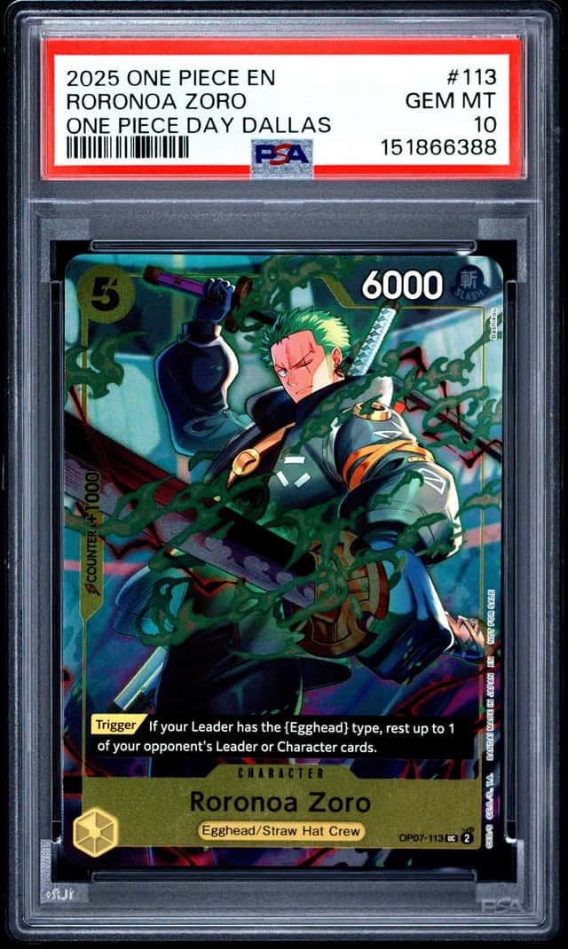 2025 ONE PIECE RORONOA ZORO ONE PIECE DAY DALLAS PROMOS #113 PSA 10