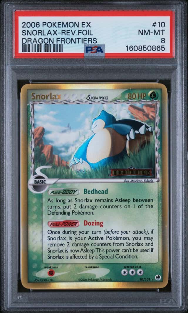 2006 Pokemon EX Dragon Frontiers #10 Snorlax Reverse Foil PSA 8 NM-MT