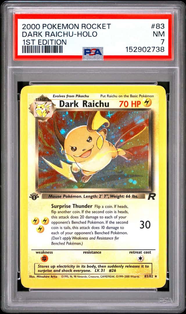 2000 POKEMON ROCKET 1ST EDITION #83 DARK RAICHU-HOLO PSA 7