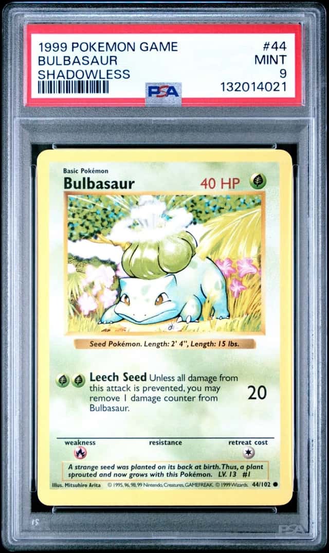 1999 POKEMON BASE SET SHADOWLESS #44 BULBASAUR PSA 9