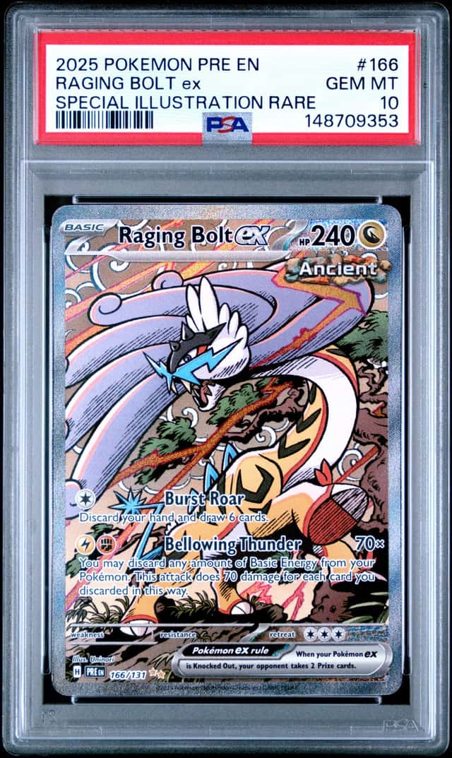 Raging Bolt ex PSA 10 GEM MT 2025 Pokemon Prismatic Evolutions (PRE) EN #166 SIR