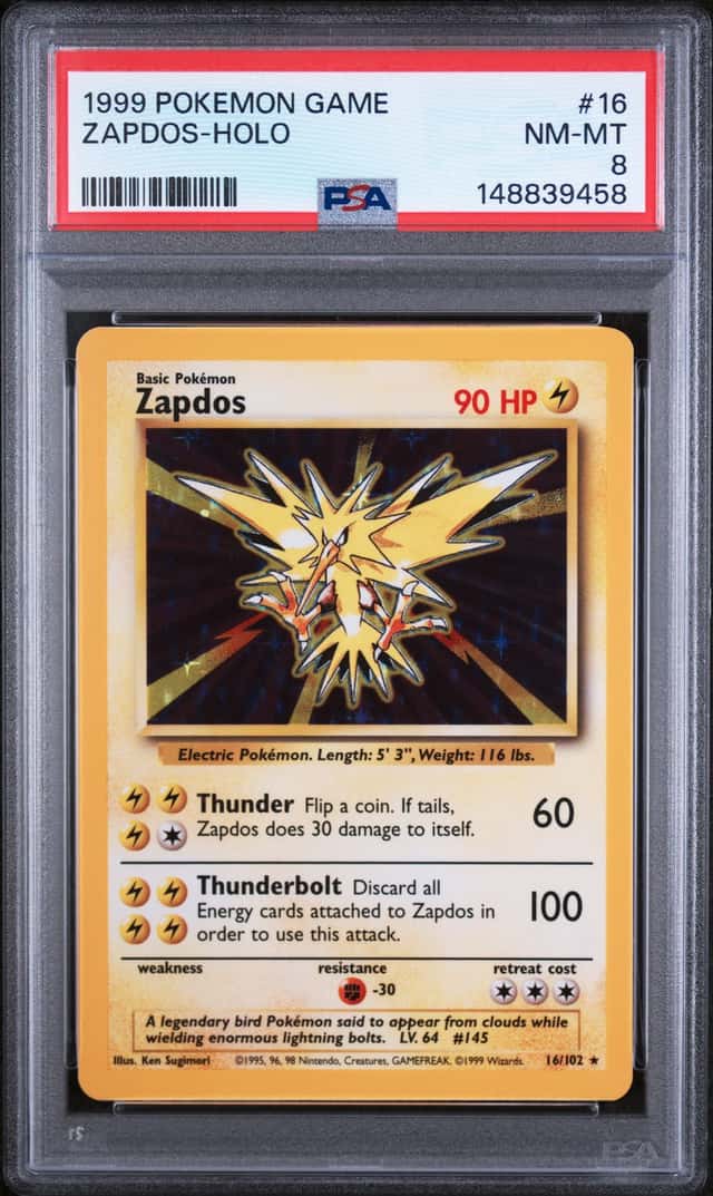 148839458 Zapdos 1999 Pokemon Unlimited #16 Holo PSA 8