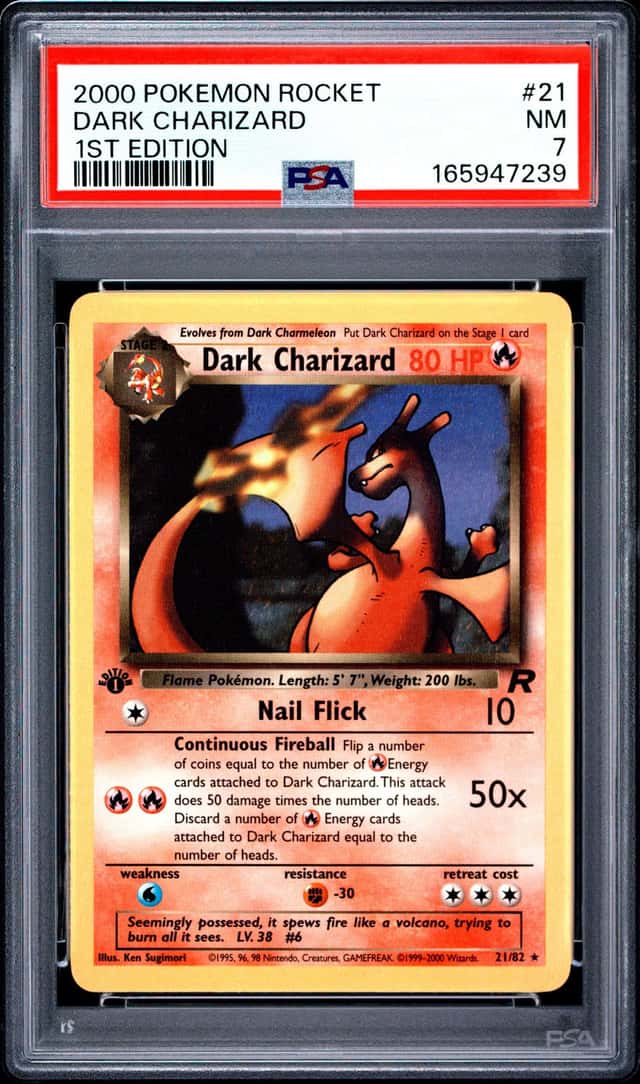 2000 POKEMON ROCKET 1ST EDITION DARK CHARIZARD #21 PSA 7 NM VINTAGE
