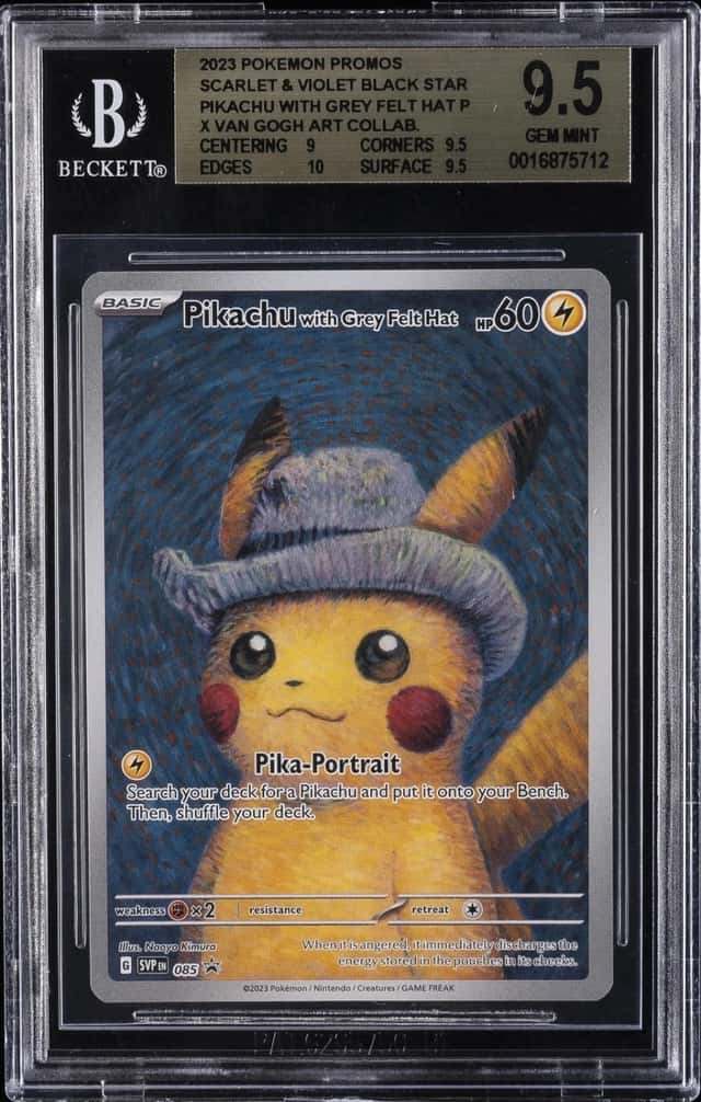 2023 POKEMON X VAN GOGH ART COLLAB #085 PIKACHU WITH GREY FELT HAT BGS 9.5