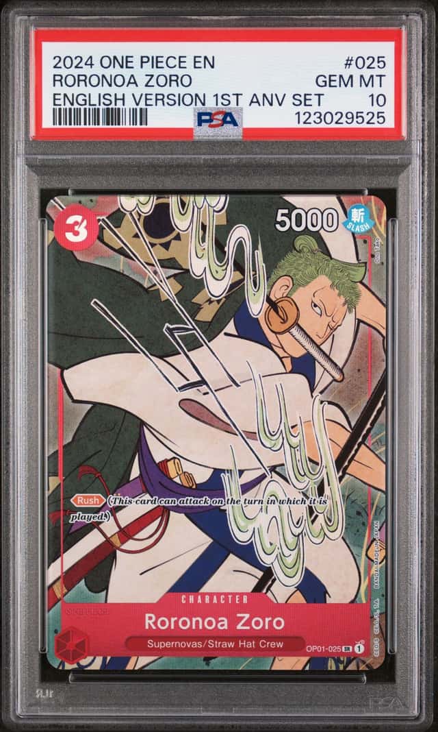 One Piece 2024 Roronoa Zoro OP01-025 SR 1st Anniversary Set GEM MINT PSA 10