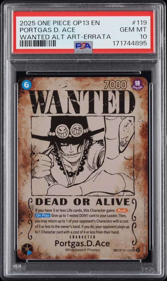 2025 ONE PIECE CARRYING ON HIS WILL WANTED ALT ART #119 PORTGAS D. ACE PSA 10