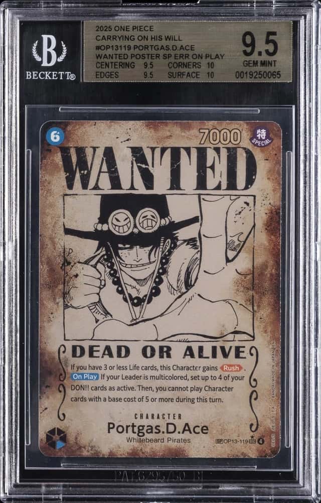 2025 CARRYING ON HIS WILL WANTED POSTER ERR ON PLAY PORTGAS D. ACE BGS 9.5