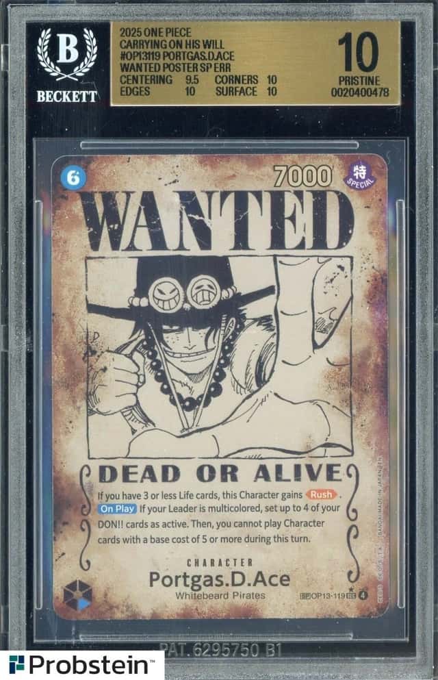 2025 One Piece Carrying/Will OP13119 Portgas D. Ace Wanted Poster SP BGS 10
