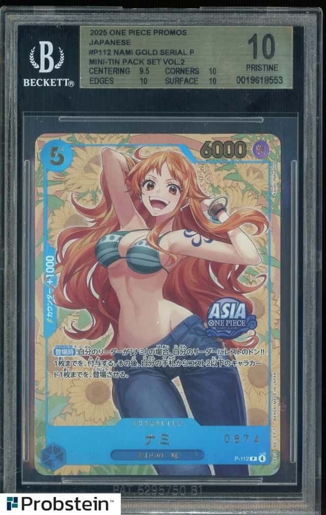 2025 One Piece Promos JPN P112 Nami Gold Serial Mini Tin V.2 #0874 BGS 10