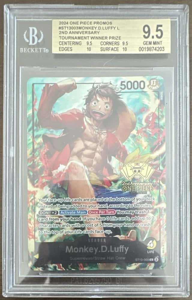 Bandai One Piece Monkey D. Luffy ST13-003 Leader Foil 2nd Anniv BGS 9.5