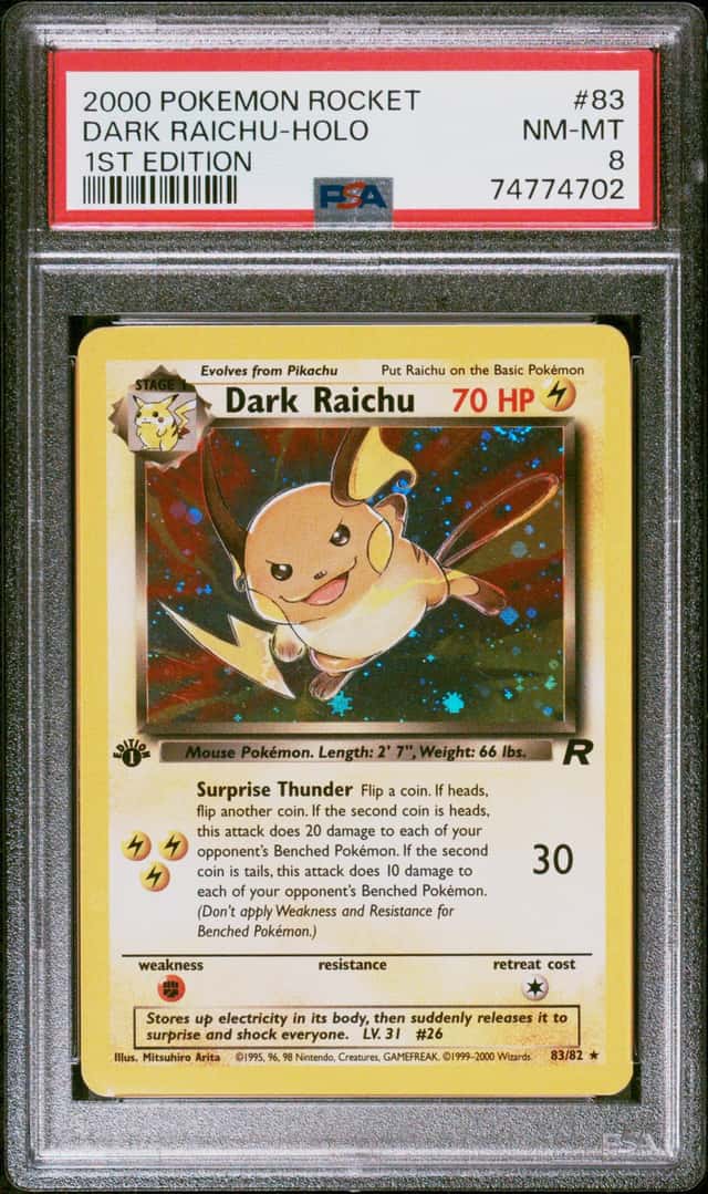 DARK Raichu PSA 8 First Edition Secret Holo Rare 83/82 2000 Pokémon 