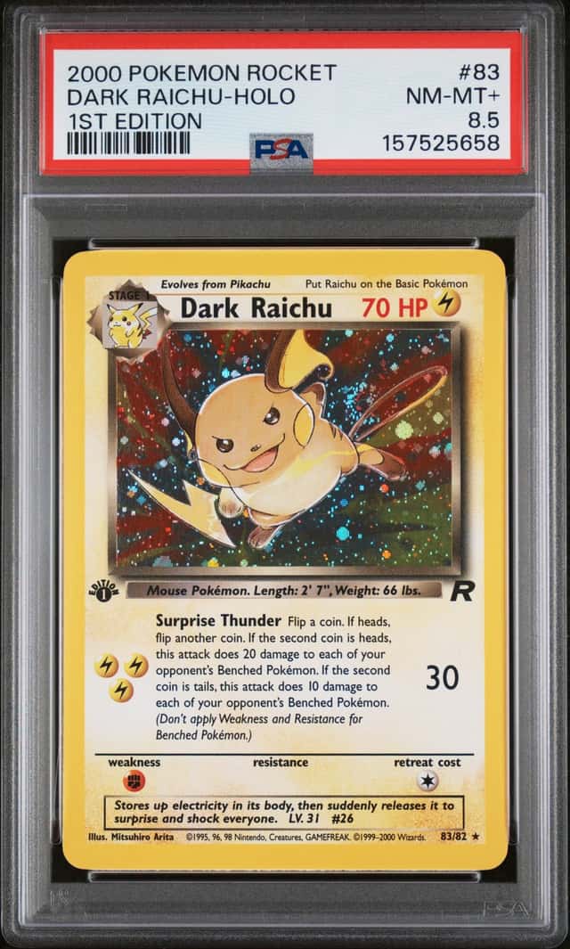 Dark Raichu Team Rocket 1st Edition Holo Secret Rare PSA 8.5 🌀Swirl + New Cert