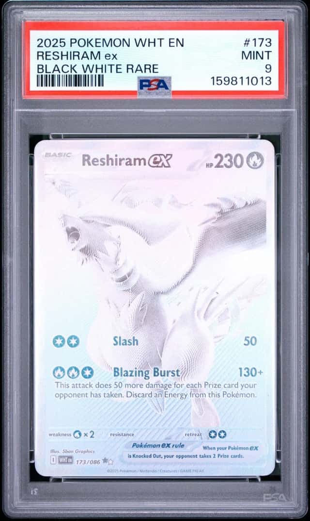 2025 POKEMON WHT EN-WHITE FLARE BLACK WHITE RARE #173 RESHIRAM EX PSA 9