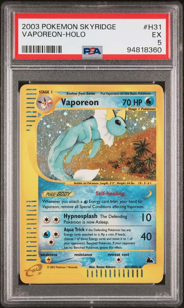 2003 Pokemon Skyridge Vaporeon Holo H31 PSA 5