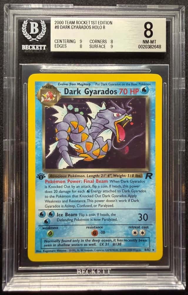 2000 Pokemon Team Rocket Dark Gyarados 1st Edition HOLO Rare BGS 8 NM