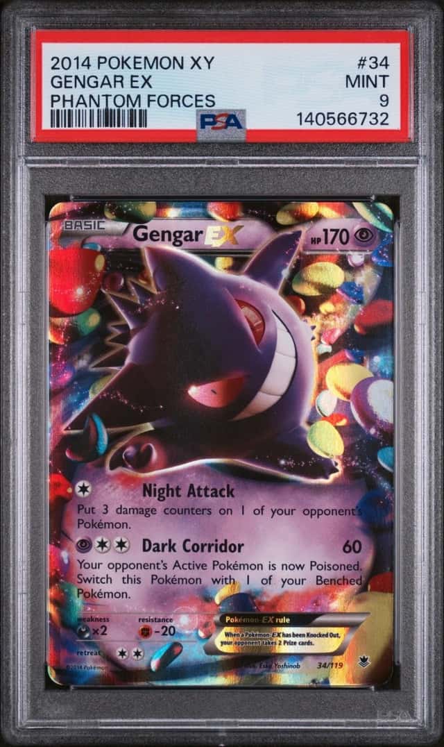 2014 POKEMON XY PHANTOM FORCES #34 GENGAR EX PSA 9
