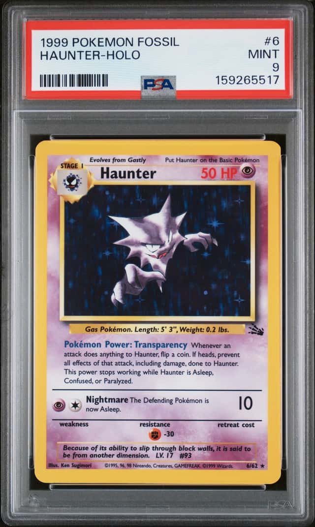 Pokemon PSA 9 GEM MINT 1999 Haunter Fossil Unlimited Holo Card - WITH CASE 🎁🚨