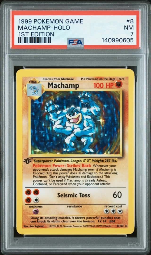 1999 POKEMON BASE SET 1ST EDITION #8 MACHAMP-HOLO PSA 7