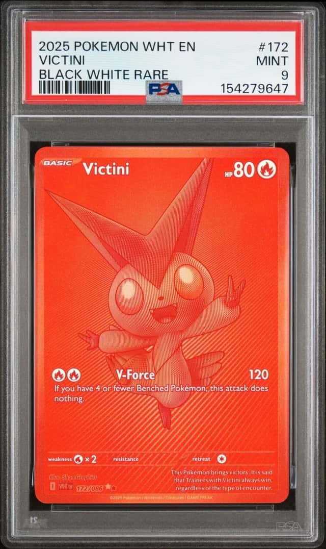 2025 POKEMON WHT EN-WHITE FLARE BLACK WHITE RARE #172 VICTINI PSA 9
