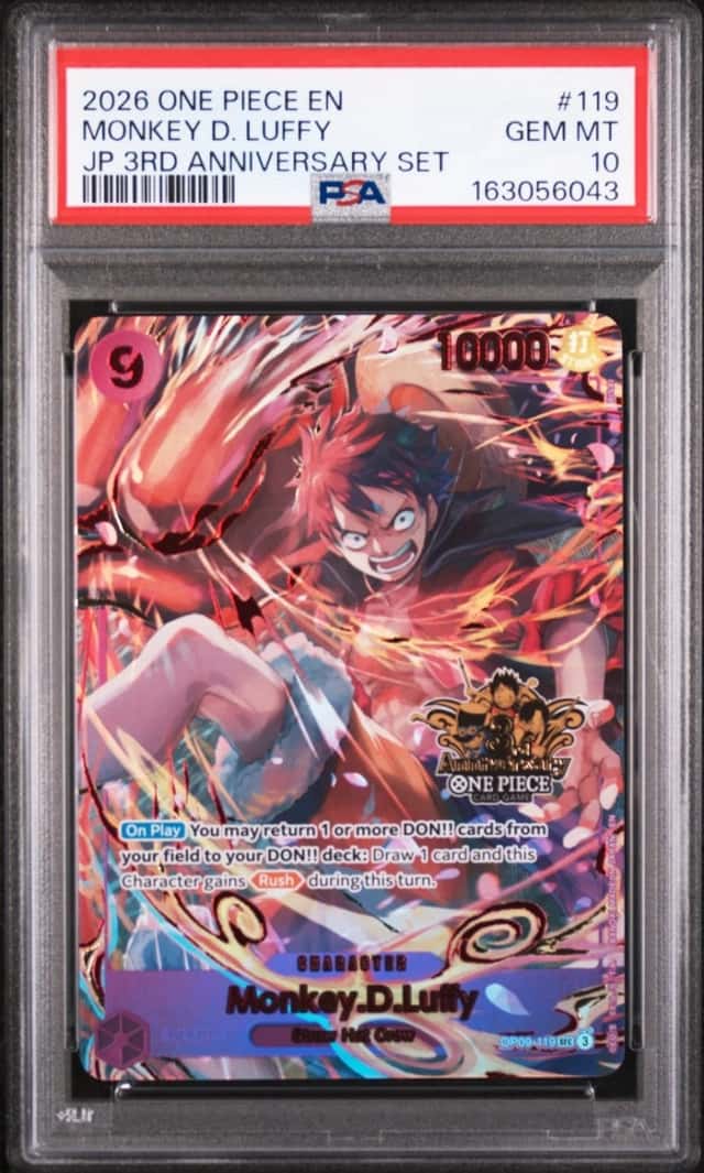 2026 ONE PIECE JAPANESE 3RD ANNIVERSARY SET #119 MONKEY D. LUFFY PSA 10
