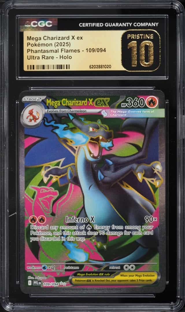 2025 Pokemon Mega Evolution Phantasmal Flames Full Art Mega Charizard X Ex #109 CGC 10 PRISTINE
