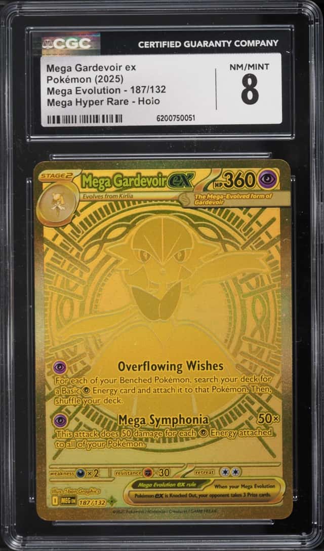 2025 Pokemon Mega Evolution Gold Rare Mega Gardevoir Ex #187 CGC 8 NM-MT