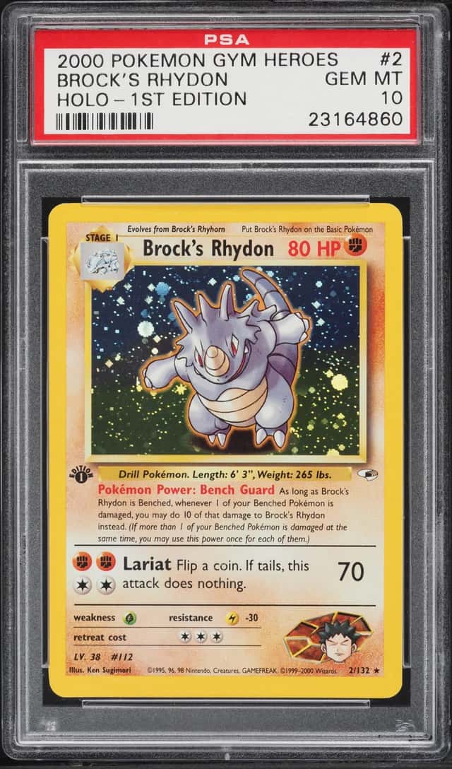 2000 Pokemon Gym Heroes 1st Edition Holo Brock's Rhydon #2 PSA 10 GEM MINT