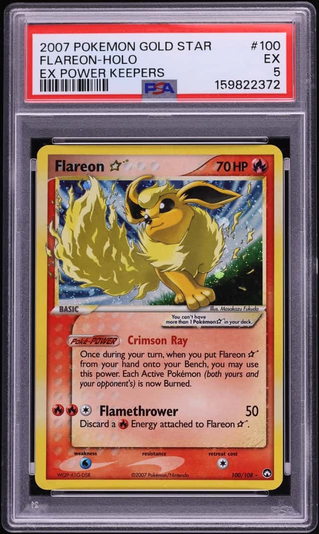2007 Pokemon EX Power Keepers Holo Flareon Gold Star #100 PSA 5 EX