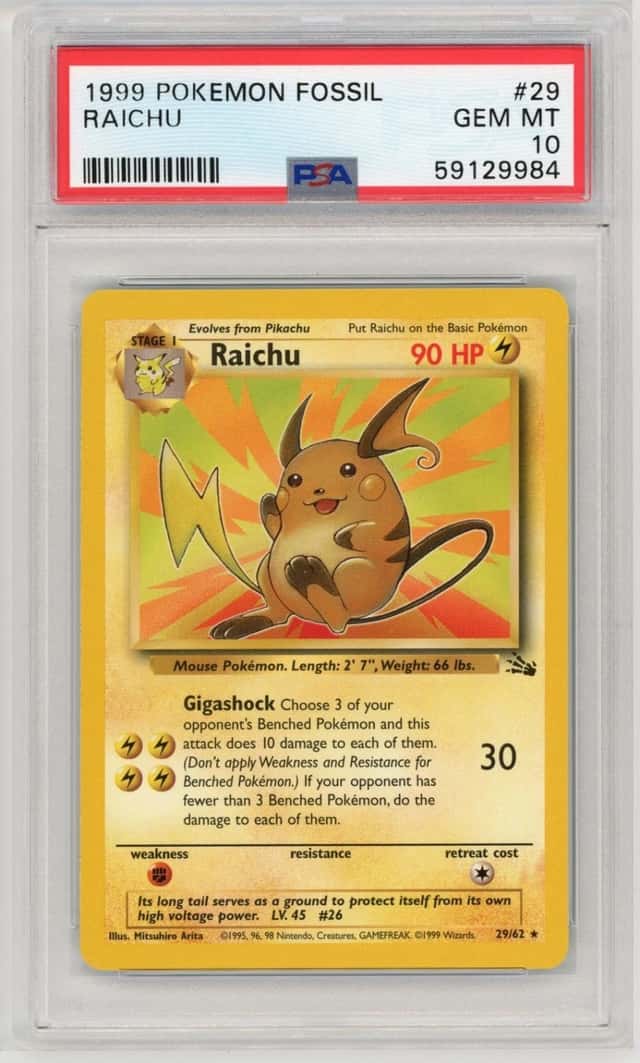 1999 POKEMON FOSSIL #29 RAICHU PSA 10