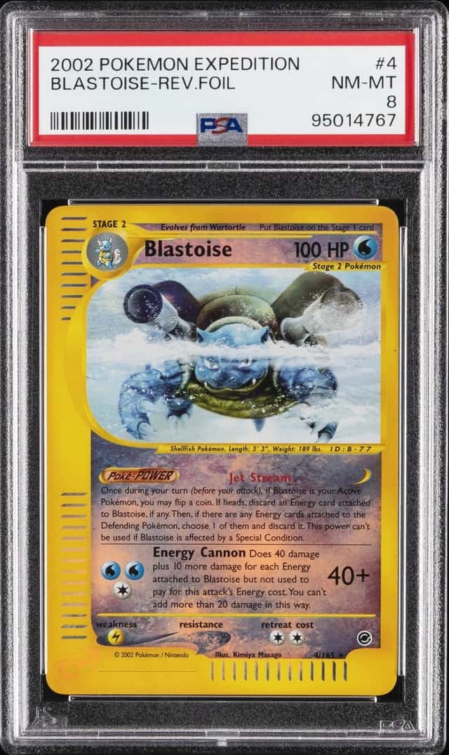 2002 POKEMON EXPEDITION #4 BLASTOISE-REVERSE FOIL PSA 8