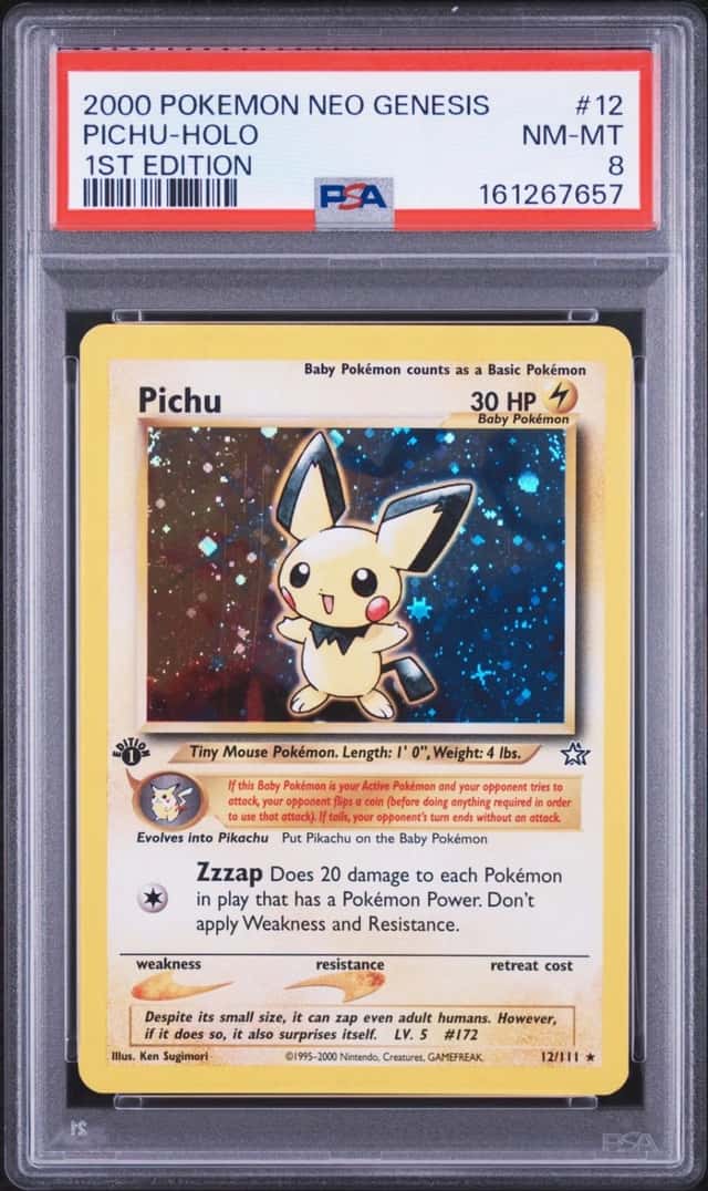 2000 POKEMON NEO GENESIS 1ST EDITION #12 PICHU-HOLO PSA 8