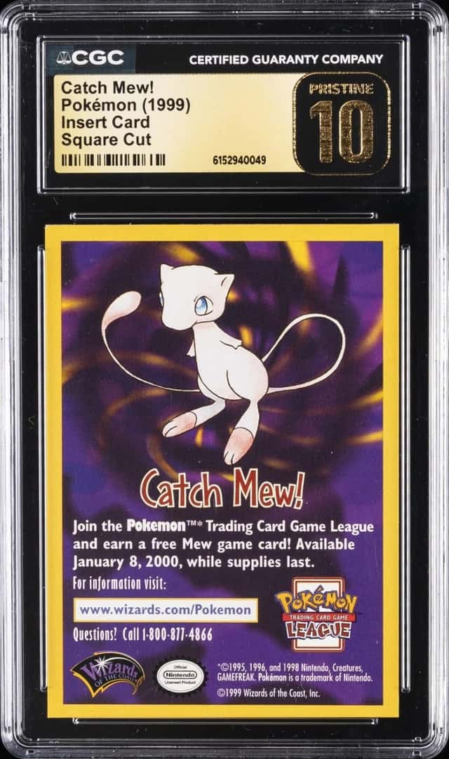 1999 POKEMON INSERT CARD, SQUARE CUT CATCH MEW! CGC 10 PRISTINE