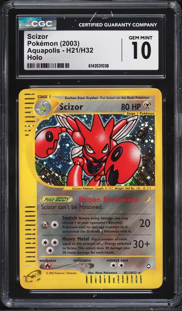 2003 Pokemon Aquapolis Holo Scizor #H21 CGC 10 GEM MINT