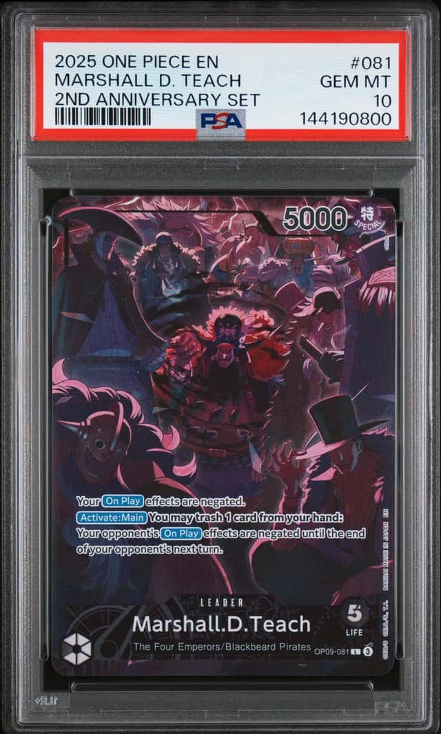 2025 ONE PIECE ENGLISH VERSION 2ND ANNIVERSARY SET #081 MARSHALL D. TEACH PSA 10
