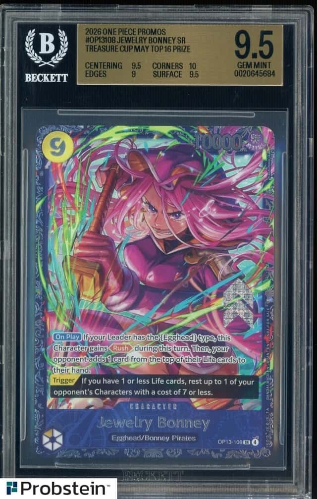 2026 One Piece Promos OP13108 Jewelry Bonney Treasure Cup Top 16 Prize BGS 9.5