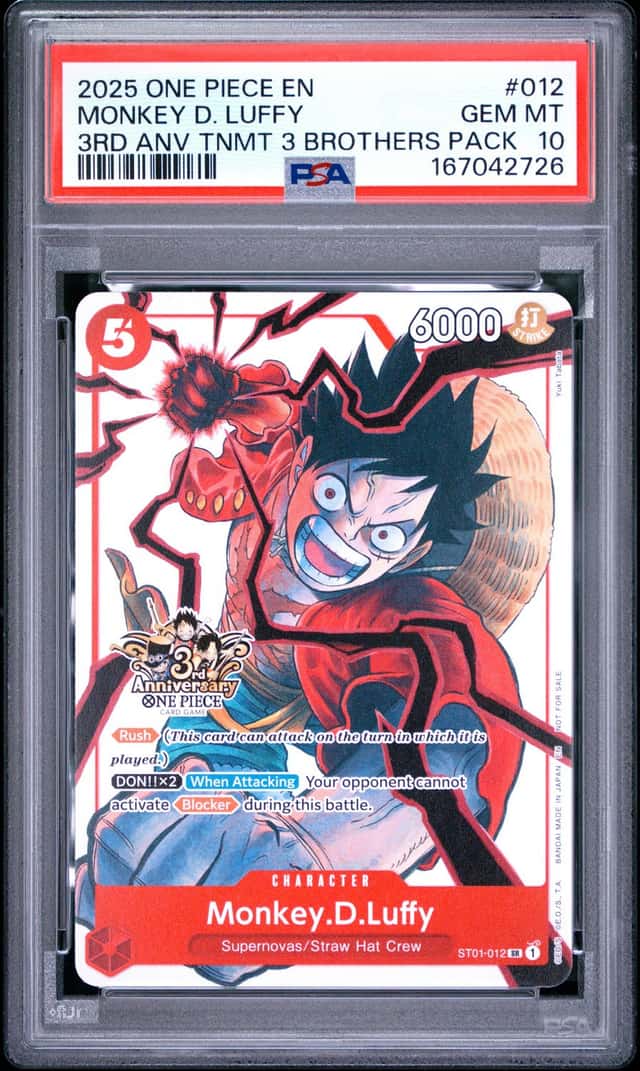 2025 ONE PIECE 3RD ANNIVERSARY TOURNAMENT 3 BROTHERS PACK MONKEY D. LUFFY PSA 10