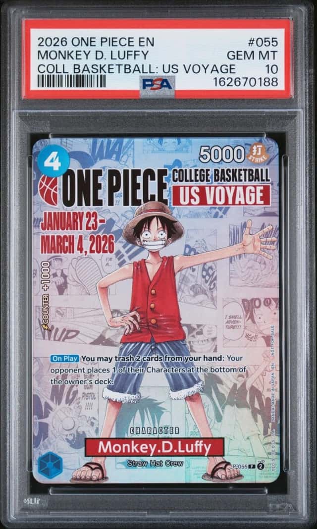 2026 ONE PIECE COLLEGE BASKETBALL: US VOYAGE #055 MONKEY D. LUFFY PSA 10