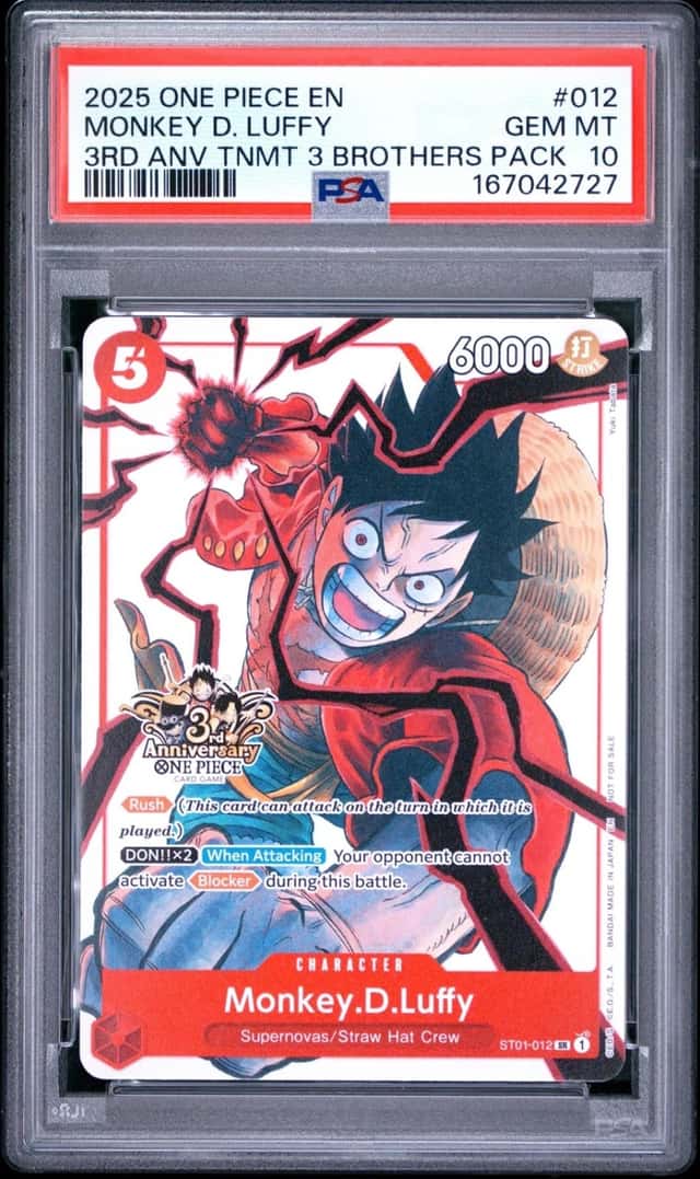 2025 ONE PIECE 3RD ANNIVERSARY TOURNAMENT 3 BROTHERS PACK MONKEY D. LUFFY PSA 10
