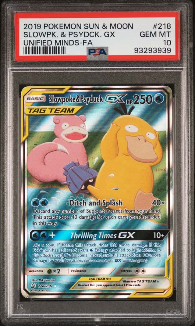 Pokemon 2019 Slowpoke & Psyduck GX 218/236 Full Art Unified Minds GEM MT PSA 10