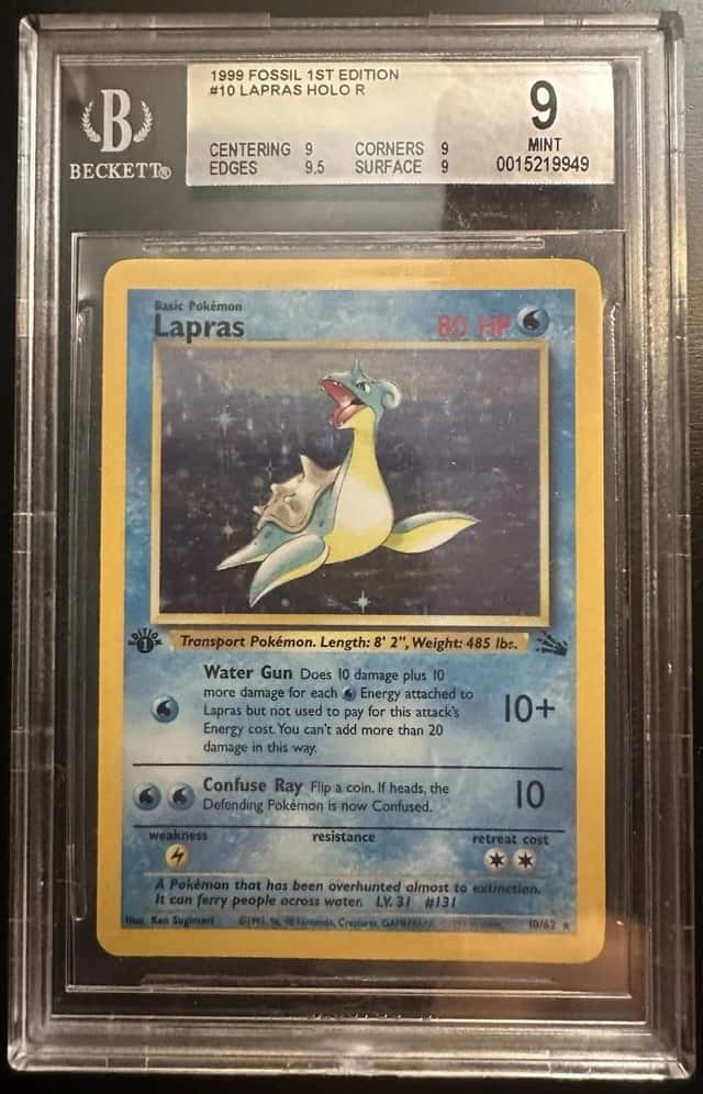 Holo Lapras First Edition Pokémon Fossil 10/62 WOTC Vintage BGS 9 Easy PSA 9