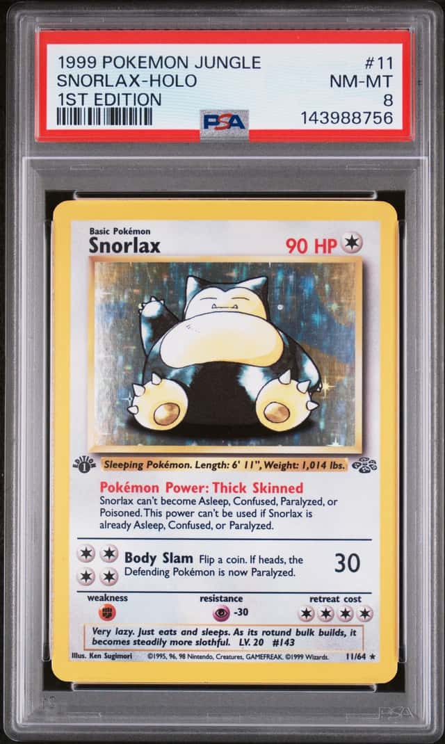 Pokemon Cards: Jungle 1st Edition Rare Holo: Snorlax 11/64 PSA 8