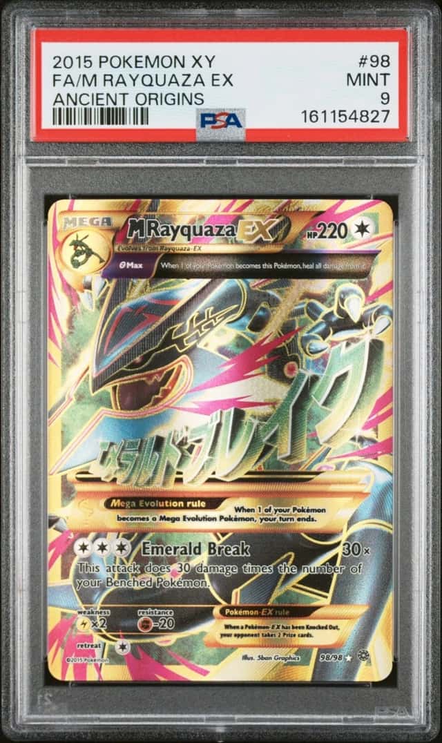 2015 POKEMON XY ANCIENT ORIGINS #98 FULL ART/M RAYQUAZA EX PSA 9