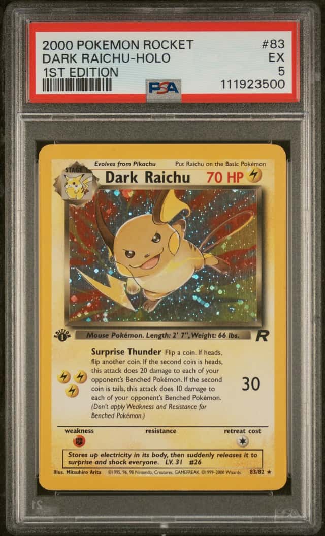 2000 POKEMON ROCKET 1ST EDITION #83 DARK RAICHU-HOLO PSA 5