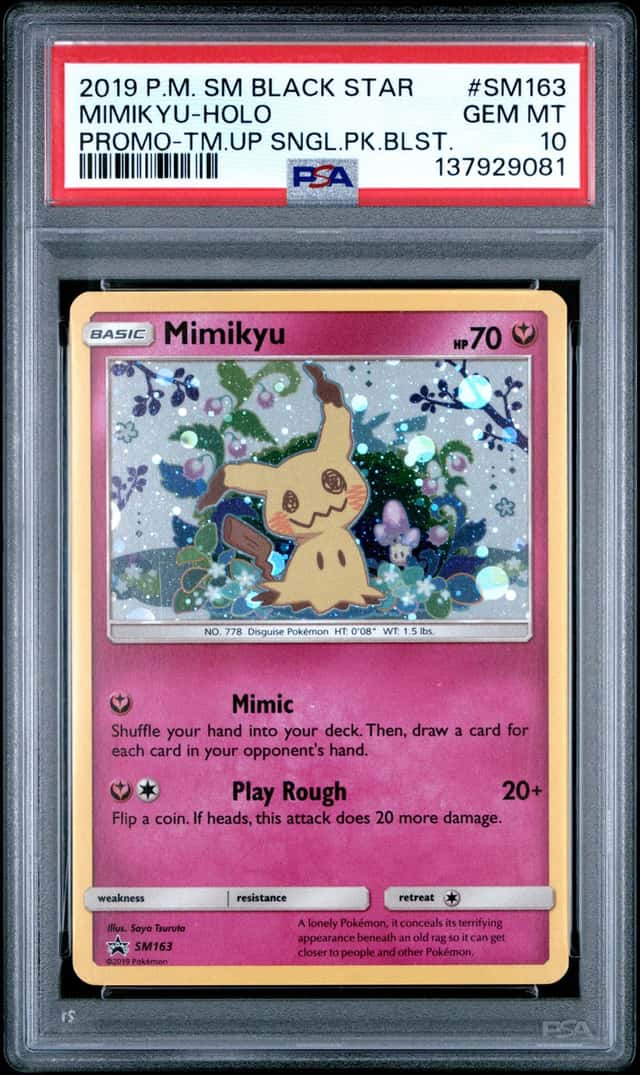 2019 POKEMON SM BLACK STAR PROMO #SM163 MIMIKYU HOLO TEAM UP BLISTERS PSA 10