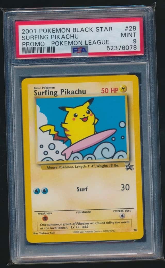 SURFING PIKACHU 2001 POKEMON WOTC BLACK STAR LEAGUE PROMO #28 GRADED PSA 9 MINT