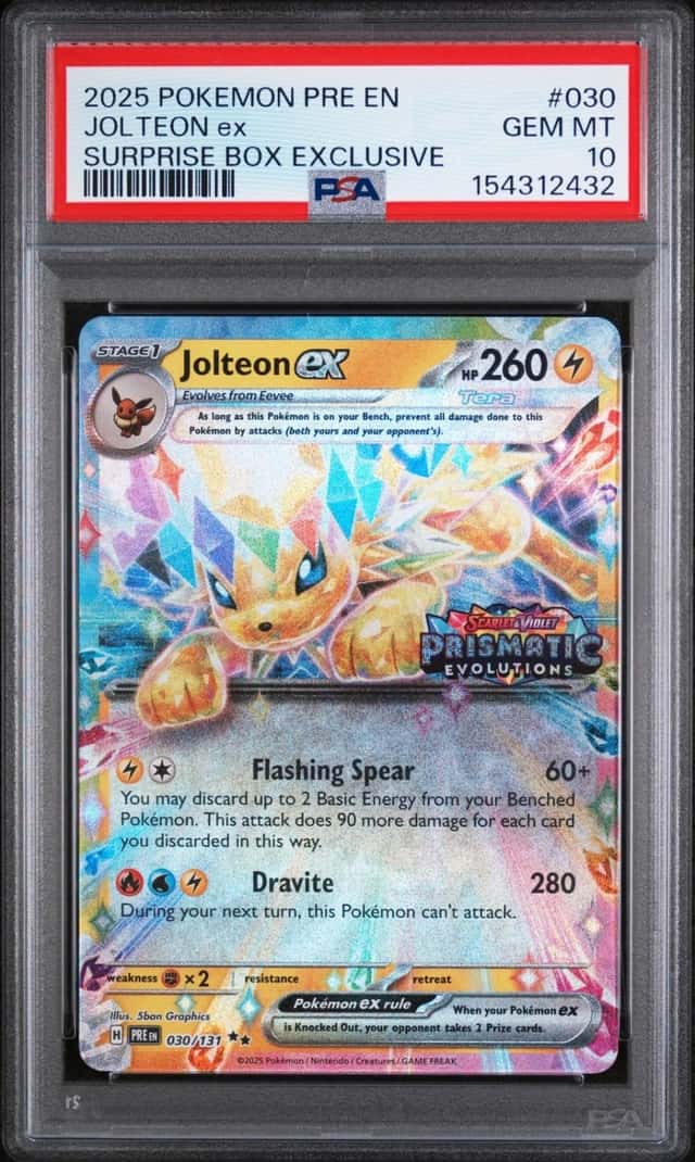 2025 POKEMON PRISMATIC EVOLUTIONS SURPRISE BOX EXCLUSIVE #030 JOLTEON EX PSA 10