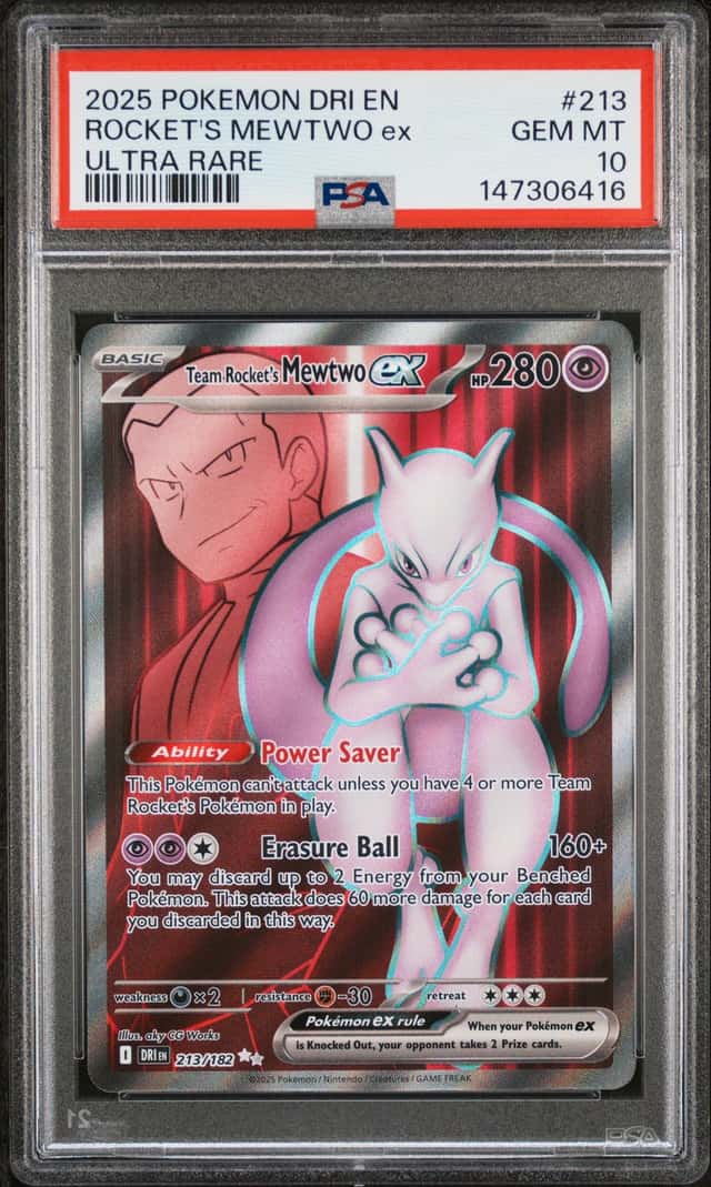 2025 Pokemon Destined Rivals Team Rocket's Mewtwo ex #213/182 PSA 10 GEM MINT