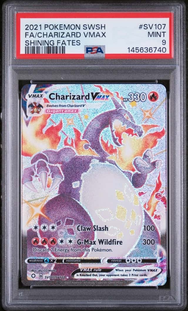 2021 POKEMON SWORD & SHIELD SHINING FATES #SV107 FULL ART/CHARIZARD VMAX PSA 9