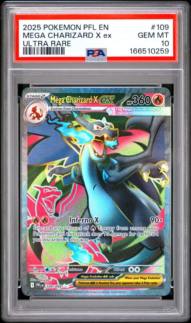 2025 POKEMON PFL EN-PHANTASMAL FLAMES ULTRA RARE #109 MEGA CHARIZARD X EX PSA 10